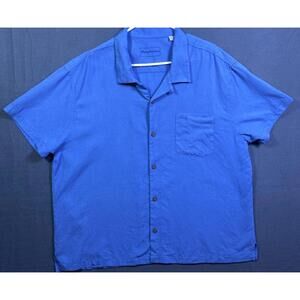 Tommy Bahama Silk Blend Shirt Mens XXL Blue Hawaiian Camp Beach Casual Button Up